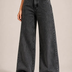 Waysho Women's Washed Black High Rise Wide Leg Denim Jeans Front View