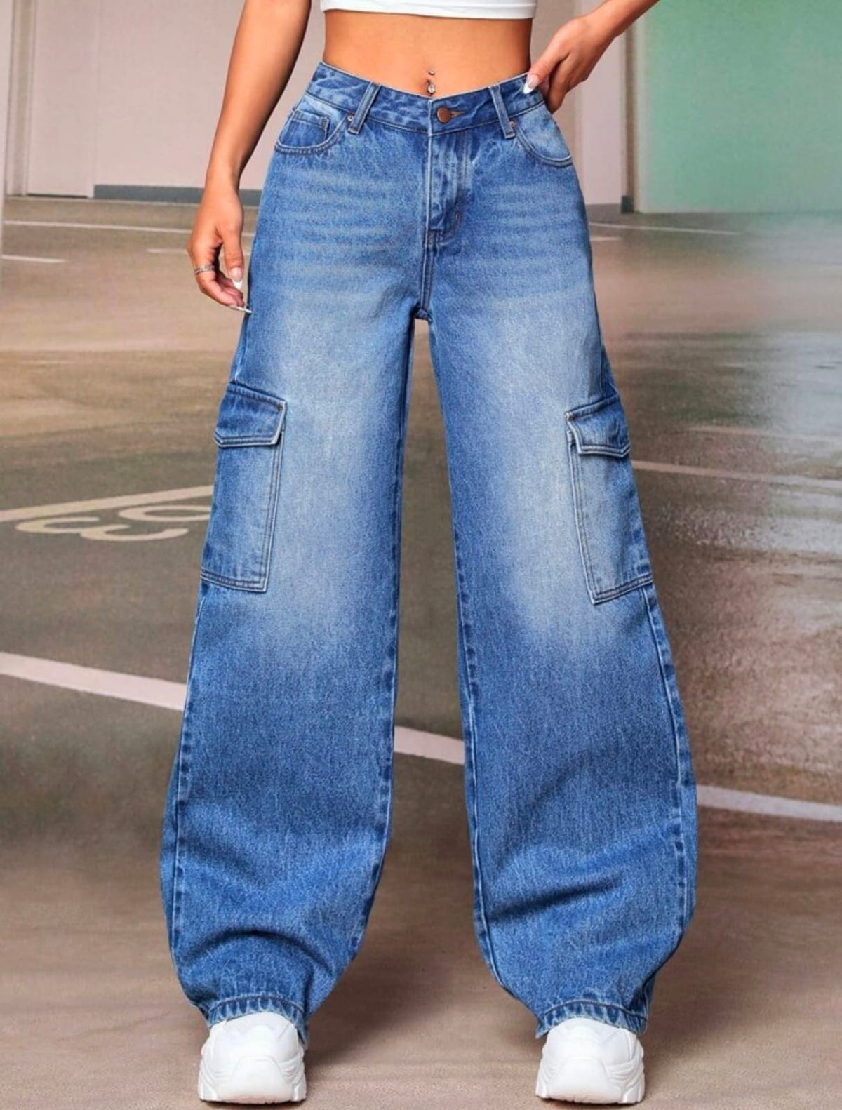 Whisker Wash Cargo Jeans