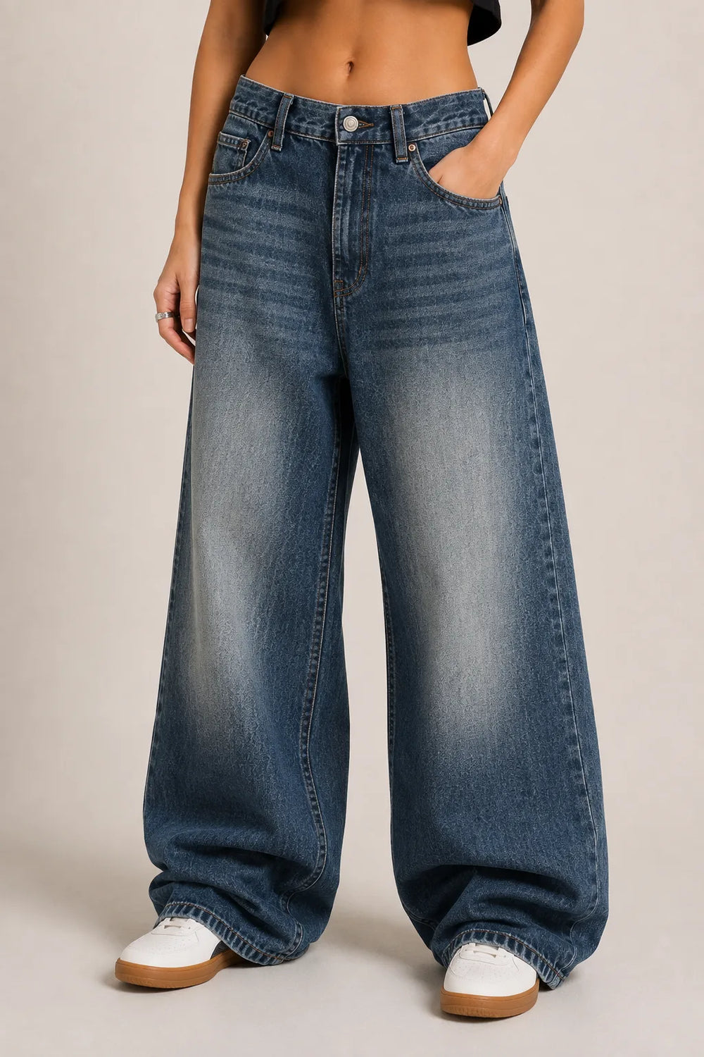 Blue Wide Leg Denim Jeans