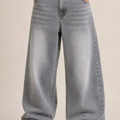 Women's Grey High Rise Wide Leg Denim Jeans FronView By Waysho 