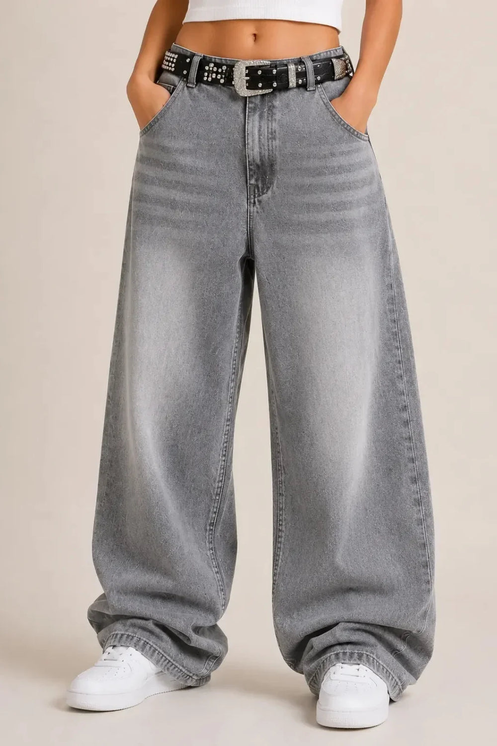 Grey Wide Leg Denim Jeans