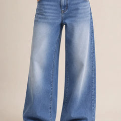 Women's Light Blue High Rise Wide Leg Denim Jeans Front View By Waysho