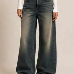 Women's Tint Super Baggy Denim Jeans with Vintage Tint Wash Front View