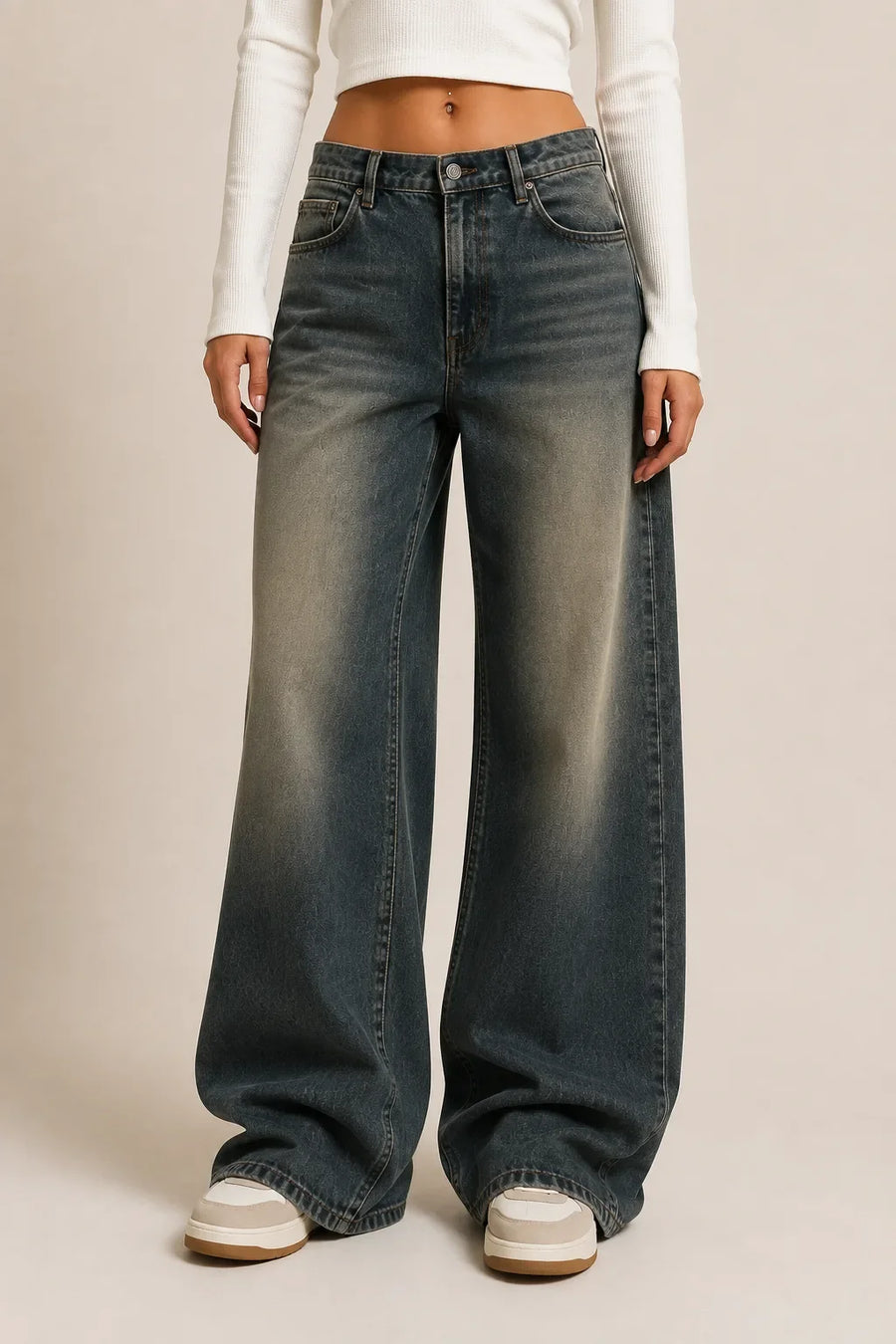 Women's Tint Super Baggy Denim Jeans with Vintage Tint Wash Front View