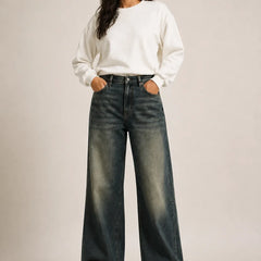 Women's Tint Super Baggy Denim Jeans with Vintage Tint Wash Full View