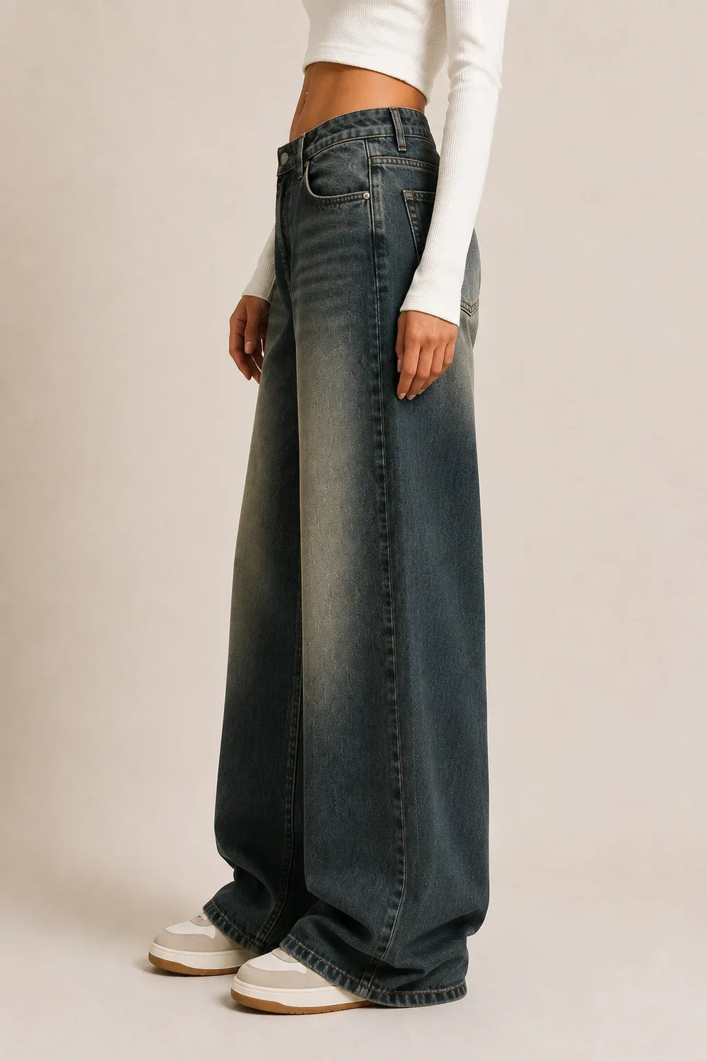 Women's Tint Super Baggy Denim Jeans with Vintage Tint Wash Left View