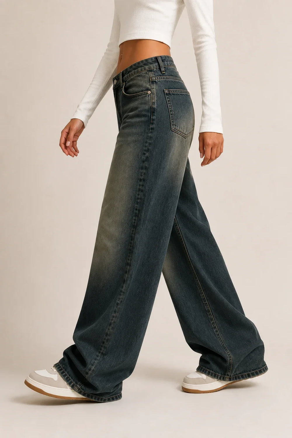 Women's Tint Super Baggy Denim Jeans with Vintage Tint Wash Side View