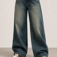 Women's Vintage Blue High Rise Wide Leg Denim Jeans Front View